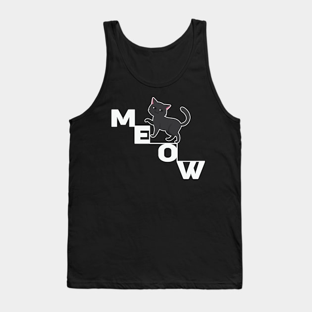 Meow Cute Black Cat Tank Top by Creative Town